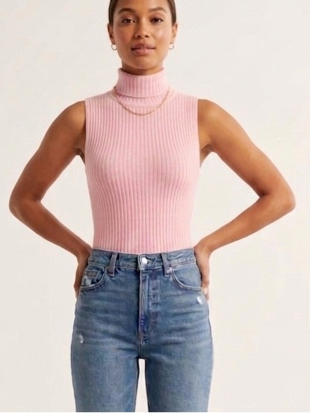 SHEIN Qutie Solid High Neck Ribbed Knit Tank Top size S NWT